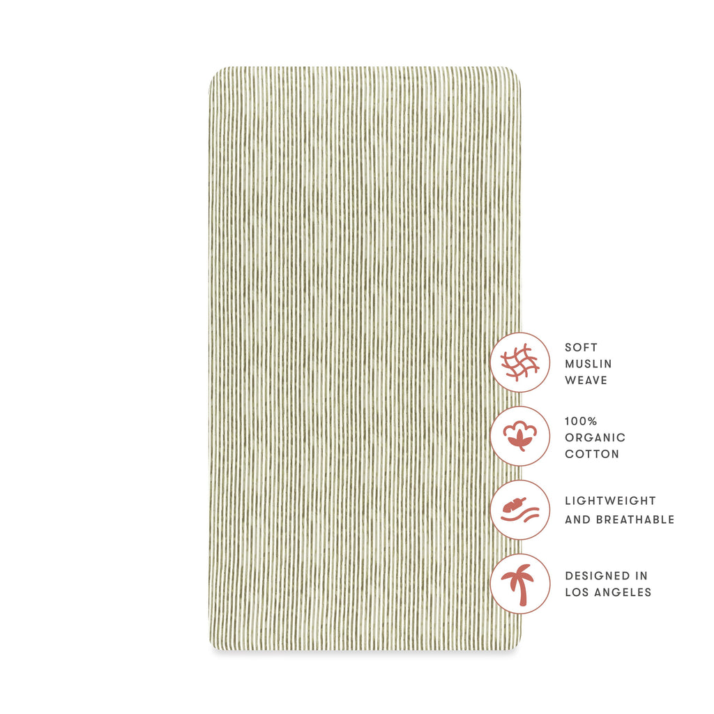 Crib Sheet in GOTS Certified Organic Brushed Cotton by Nate Berkus in Juniper Stripe