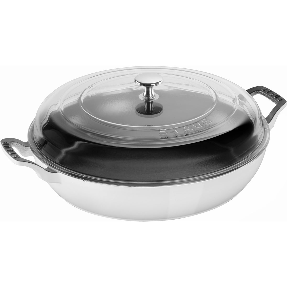 Cast Iron Braiser with Glass Lid, Dutch Oven, 3.5-quart, serves 3-4, Made in France, White