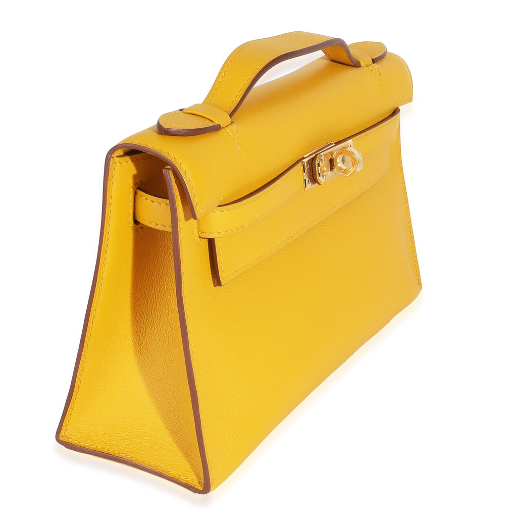 Hermès Jaune Ambre Swift Kelly Pochette GHW Handbag pv