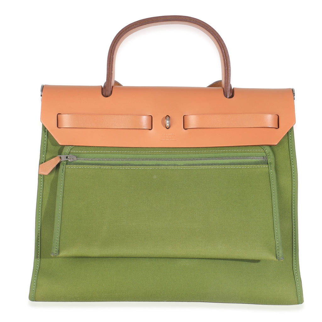 Hermès Apple Green Vache Hunter Toile Herbag Zip 31 PHW Handbag stamp