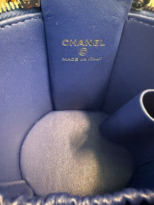 Chanel Blue Quilted Tweed Afternoon Tea Top Handle Vanity Case With Chain Handbag ad3