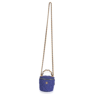 Chanel Blue Quilted Tweed Afternoon Tea Top Handle Vanity Case With Chain Handbag av
