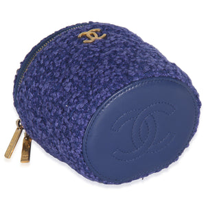 Chanel Blue Quilted Tweed Afternoon Tea Top Handle Vanity Case With Chain Handbag clasp