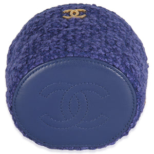 Chanel Blue Quilted Tweed Afternoon Tea Top Handle Vanity Case With Chain Handbag stamp