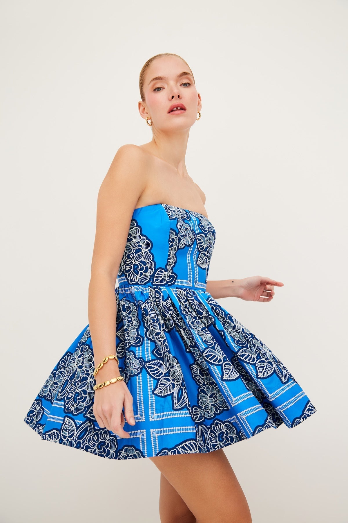 Torres Mini Dress in Carved Petals Cobalt