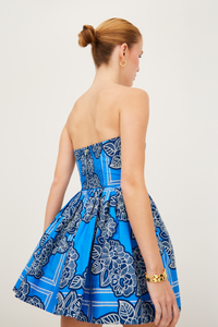 Torres Mini Dress in Carved Petals Cobalt