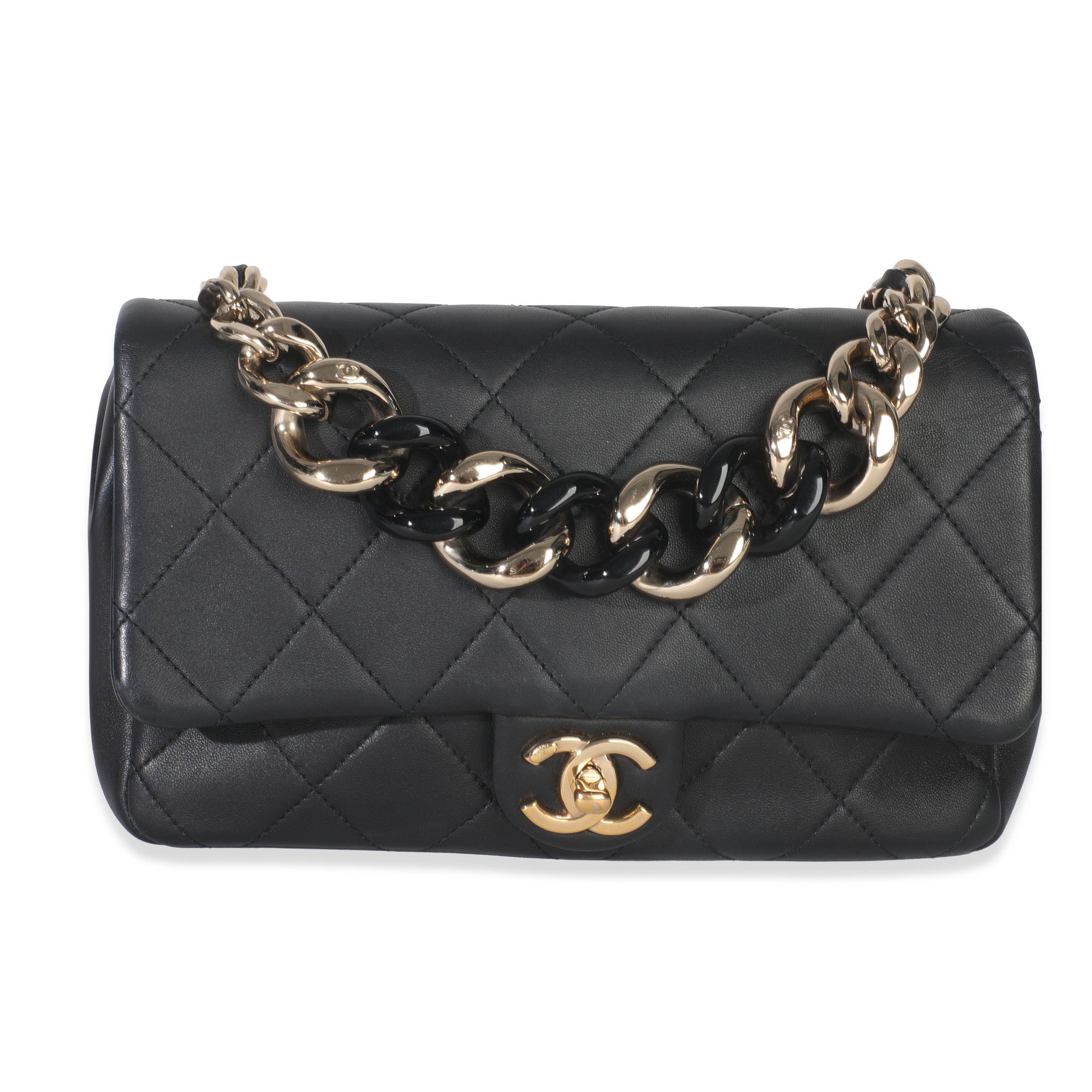 Chanel Black Quilted Lambskin Resin Elegant Chain Flap Bag