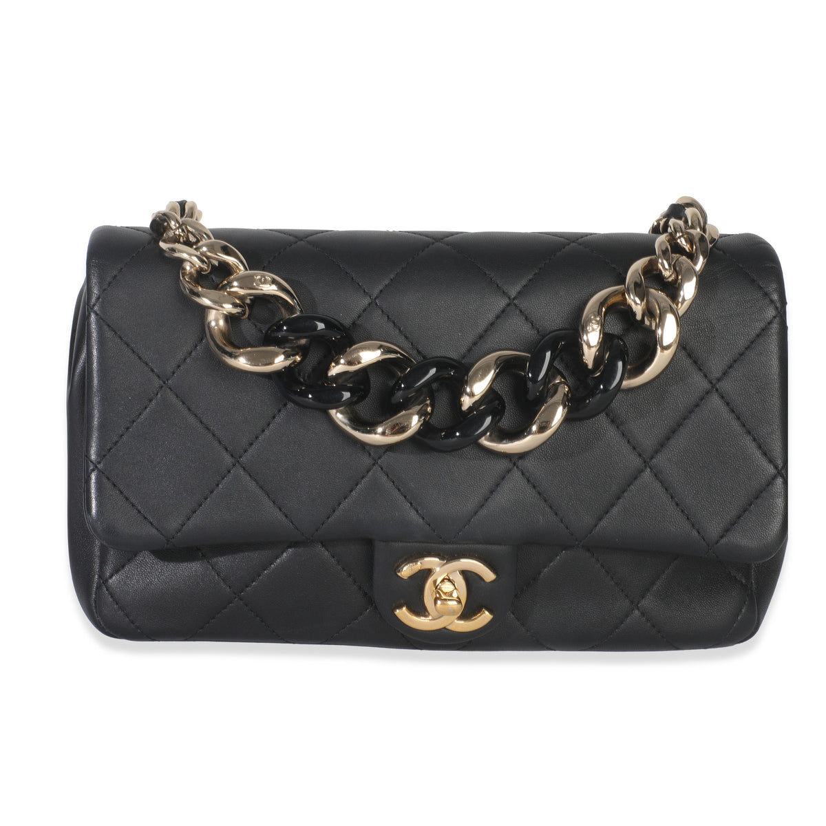Chanel Black Quilted Lambskin Resin Elegant Chain Flap Bag