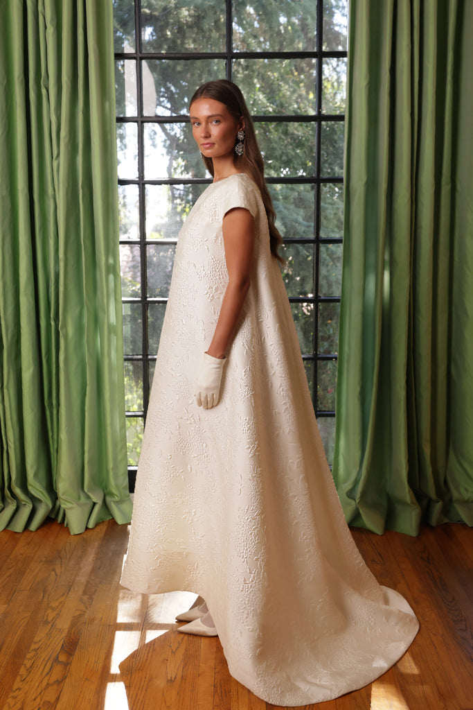 Brocade Wedding Gown with Watteau Train