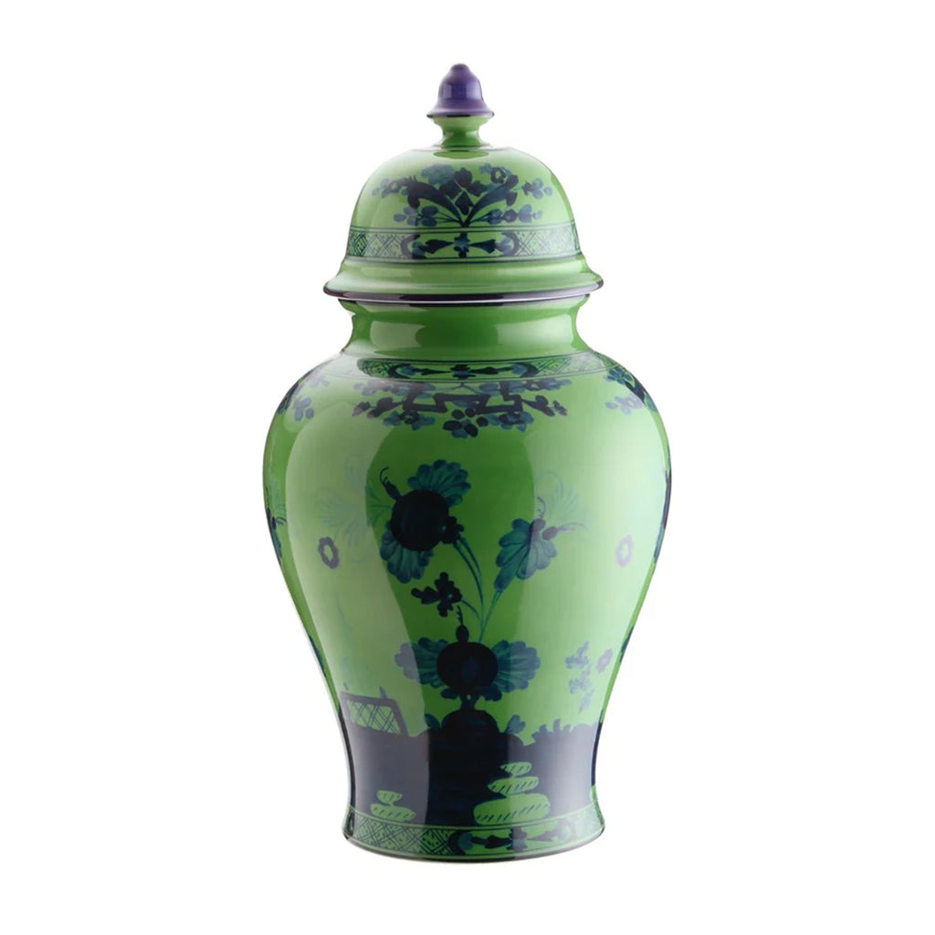 Oriente Italiano Large Potiche Vase With Cover in Malachite