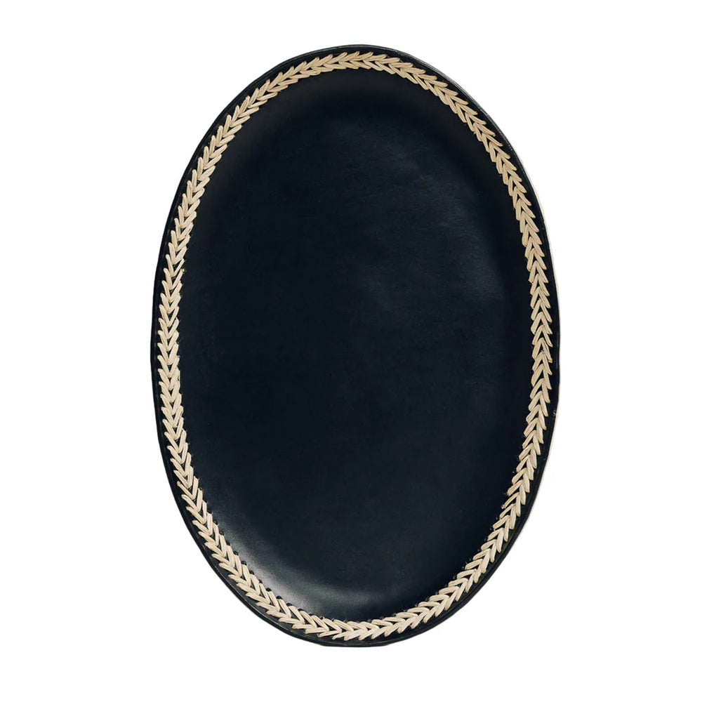The Oval Tray in Black Iraca Lace Trim