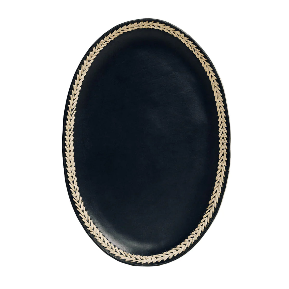 The Oval Tray in Black Iraca Lace Trim