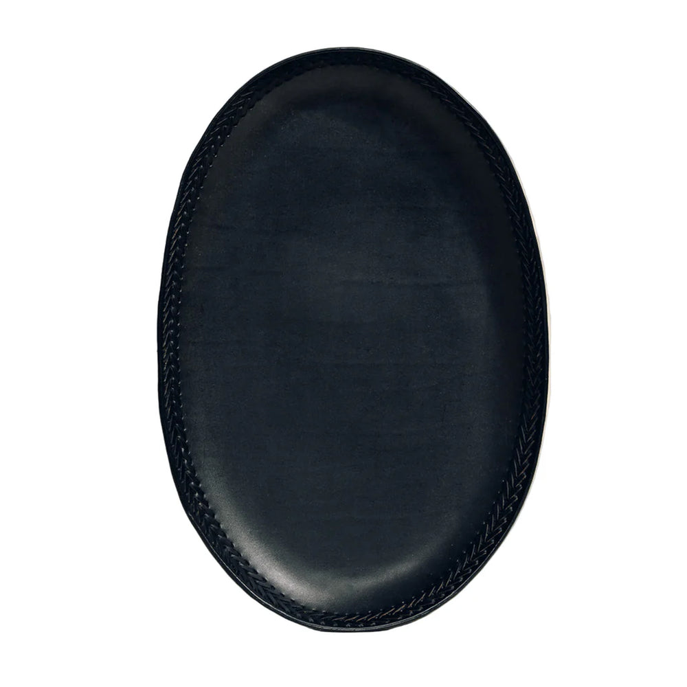 The Oval Tray in Black Leather Lace Trim