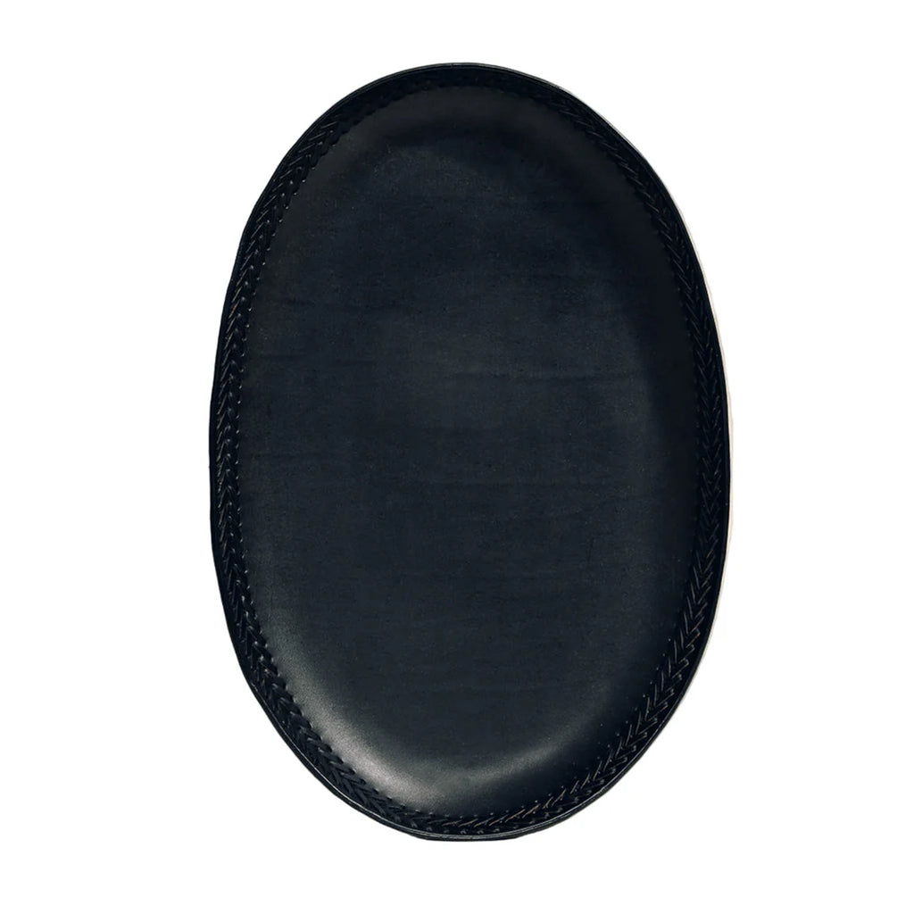 The Oval Tray in Black Leather Lace Trim