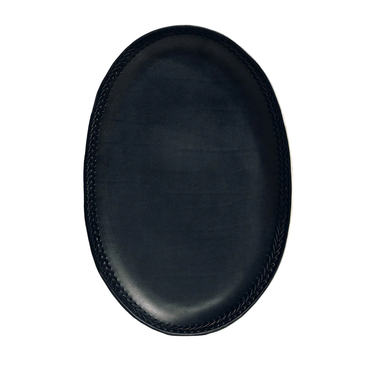 The Oval Tray in Black Leather Lace Trim