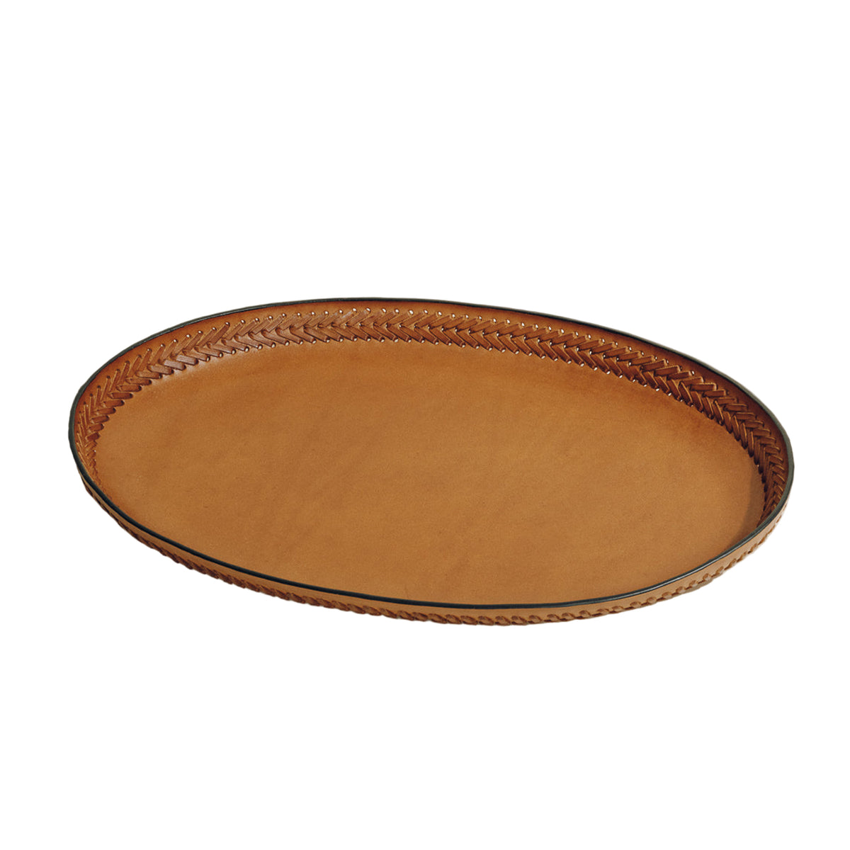 The Oval Tray in Cognac Leather Lace Trim