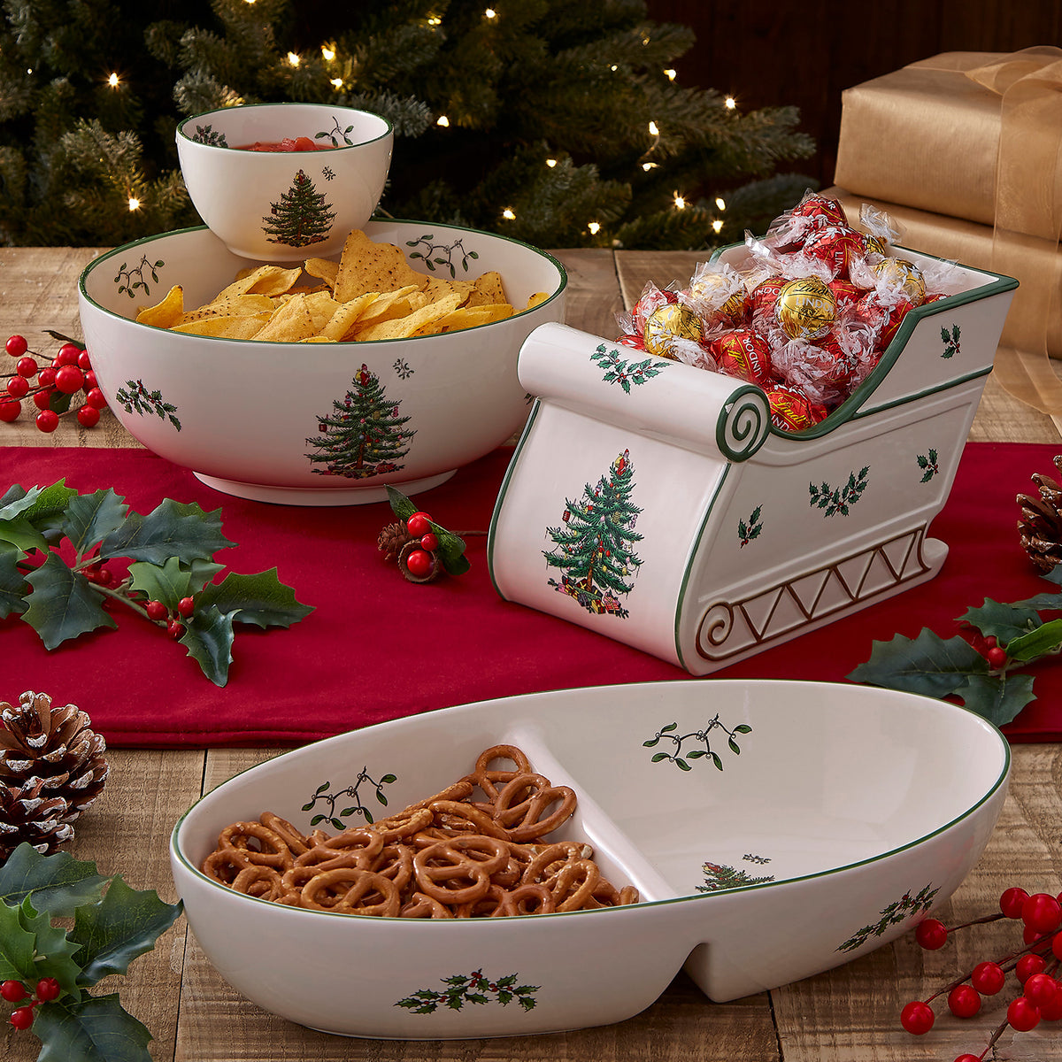 Christmas Tree 7.5" Figural Sleigh Centerpiece
