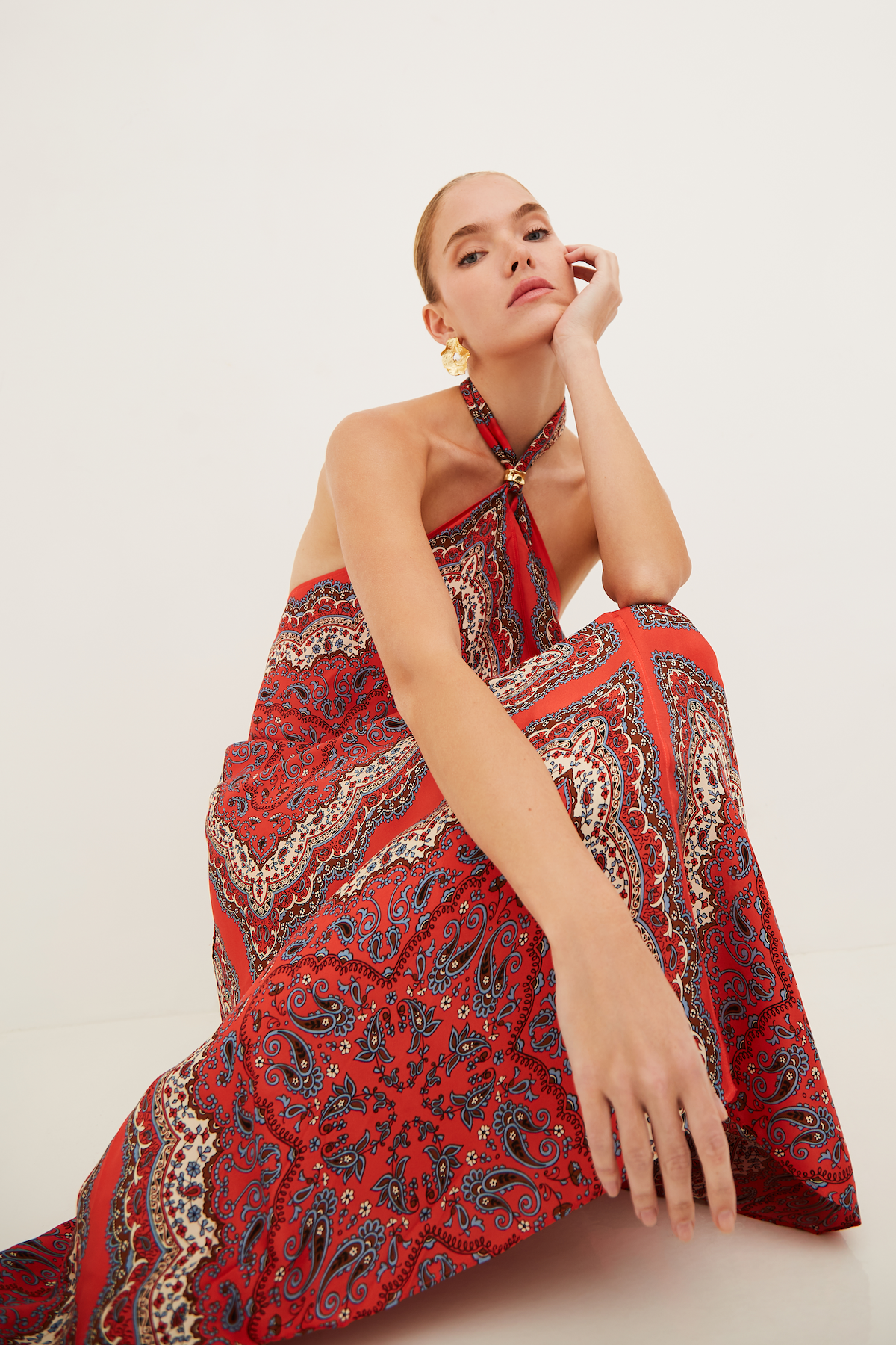 Twist Dress in Paisley Scarf Coral