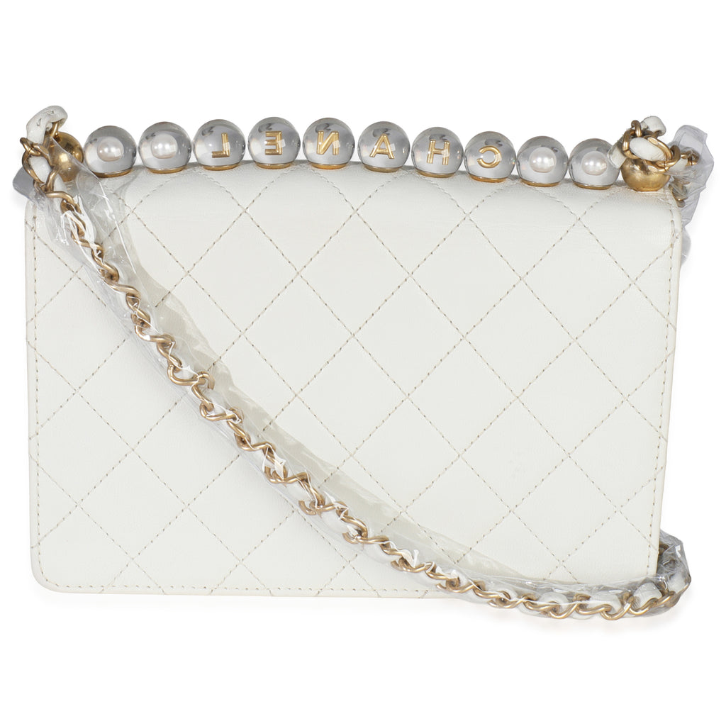 Chanel White Quilted Goatskin Small Chic Pearls Flap Bag