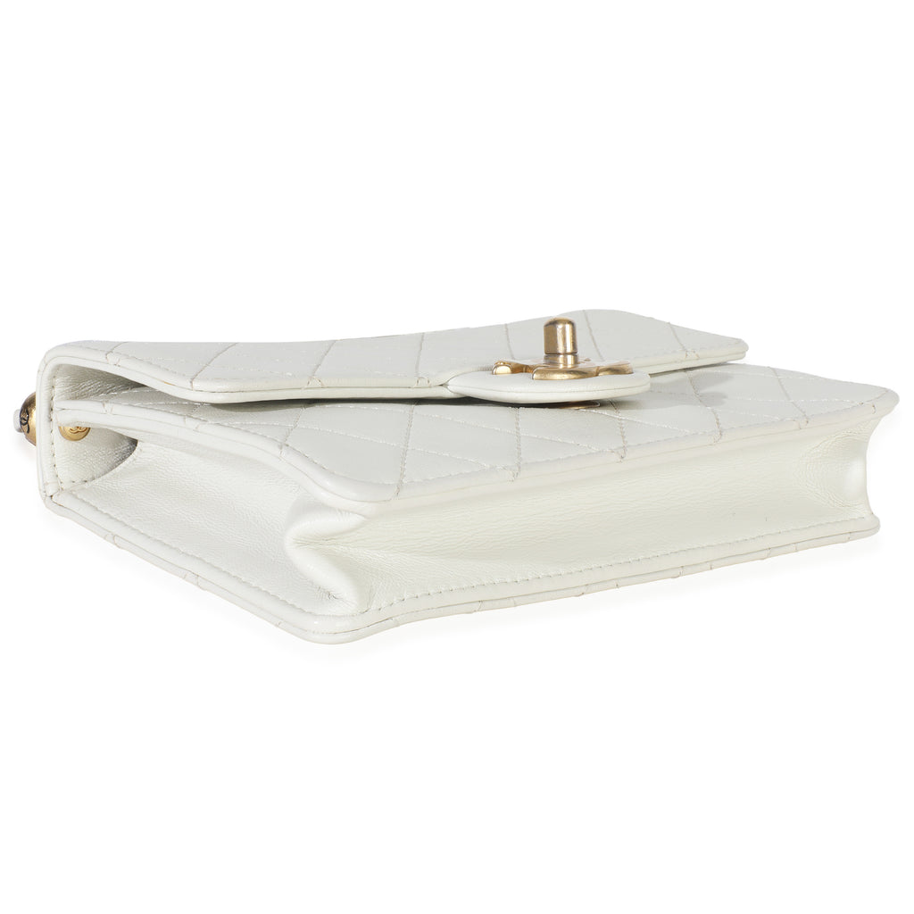 Chanel White Quilted Goatskin Small Chic Pearls Flap Bag