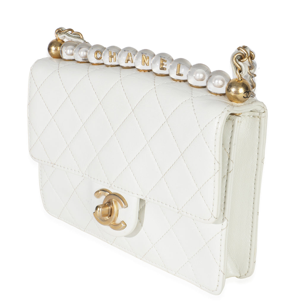 Chanel White Quilted Goatskin Small Chic Pearls Flap Bag