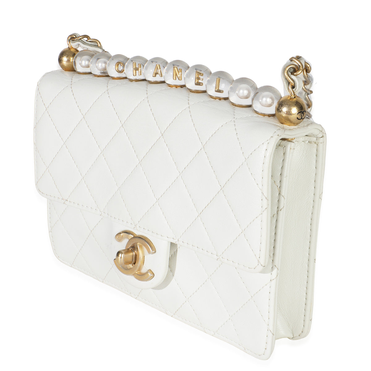 Chanel White Quilted Goatskin Small Chic Pearls Flap Bag