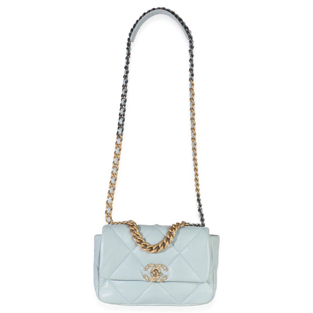 Chanel Light Blue Quilted Lambskin Medium Chanel 19 Flap Bag