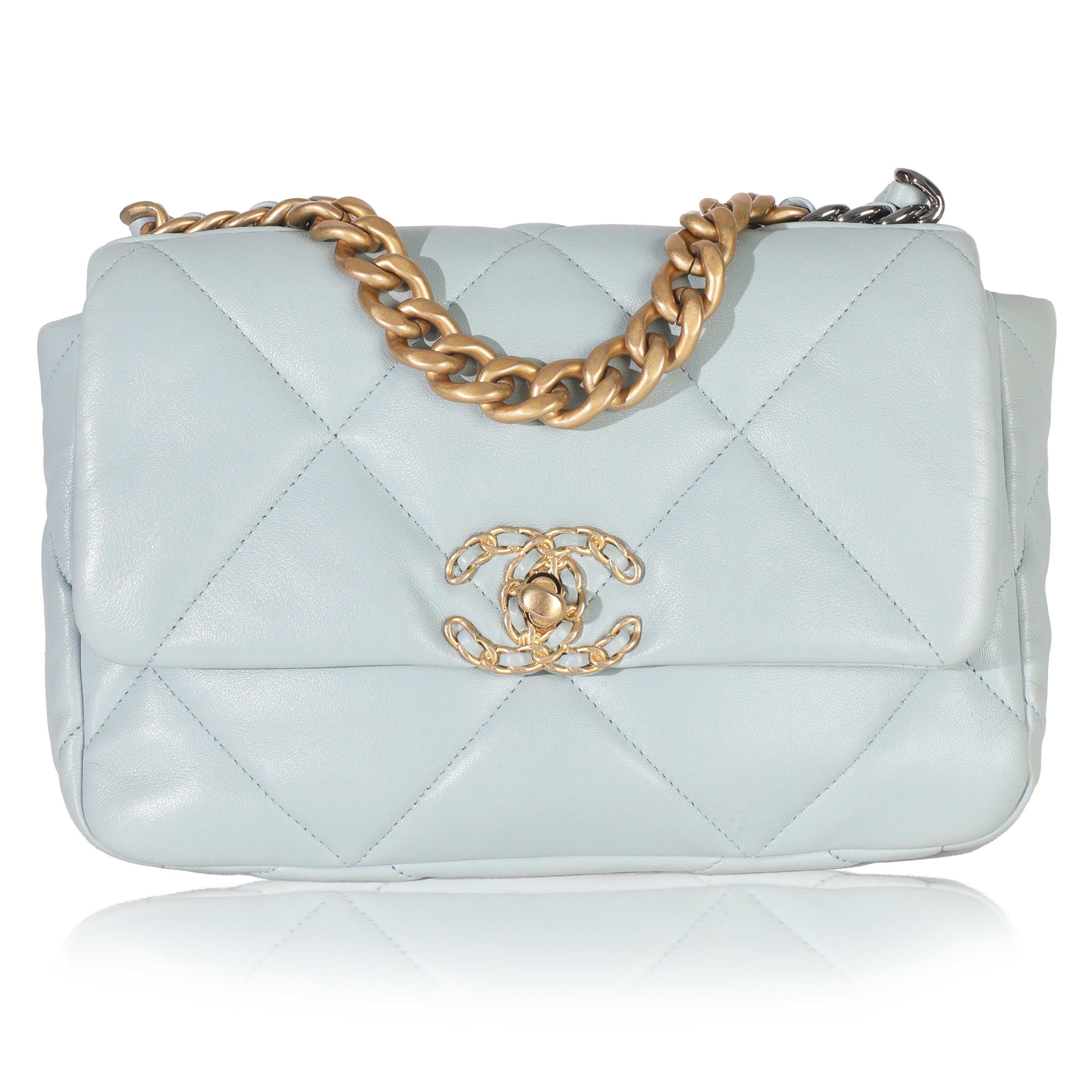 Chanel Light Blue Quilted Lambskin Medium Chanel 19 Flap Bag