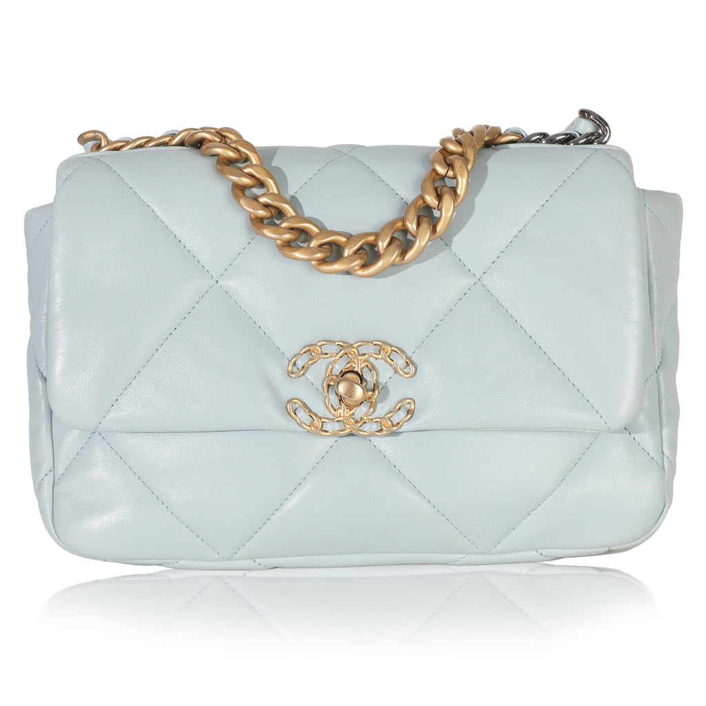 Chanel Light Blue Quilted Lambskin Medium Chanel 19 Flap Bag