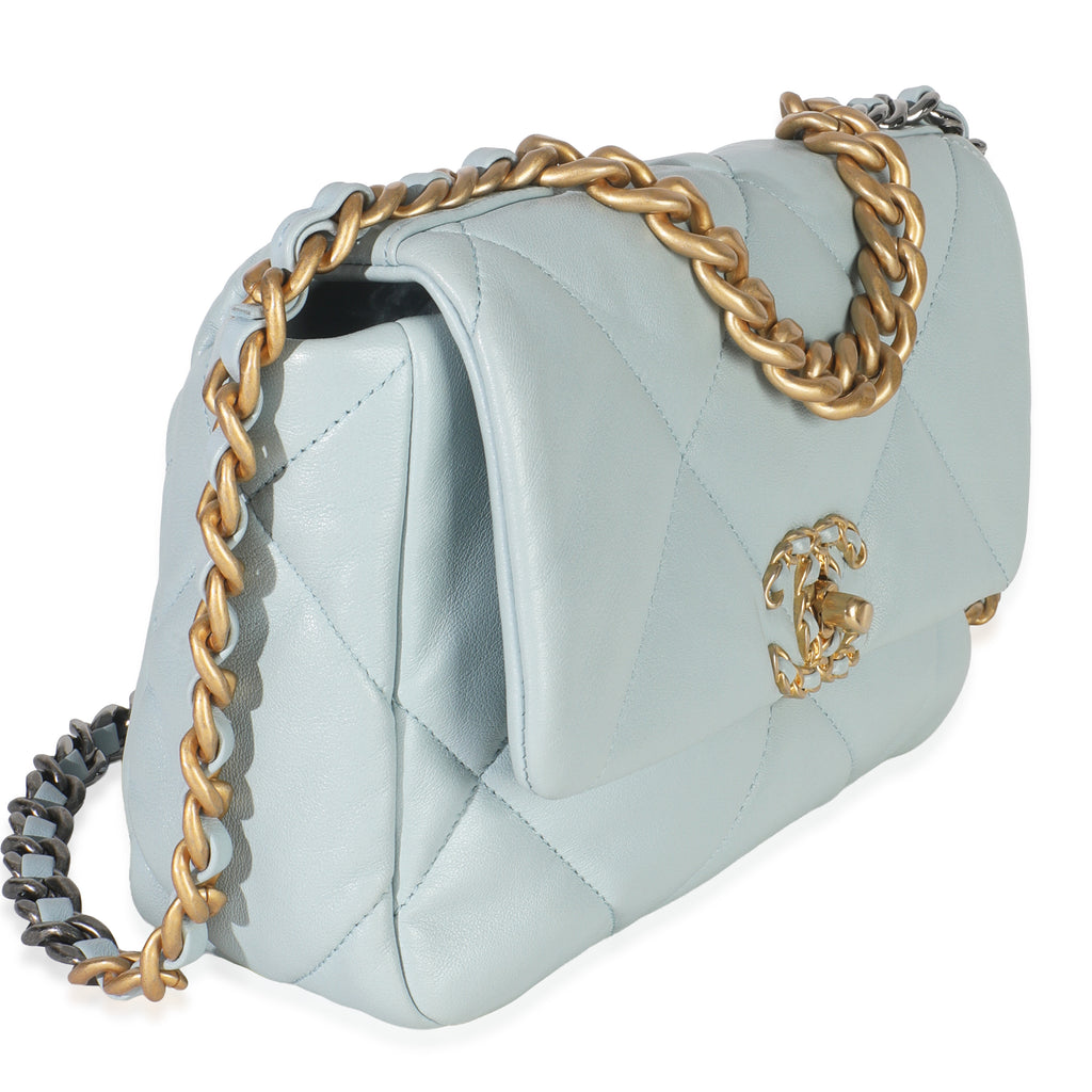 Chanel Light Blue Quilted Lambskin Medium Chanel 19 Flap Bag