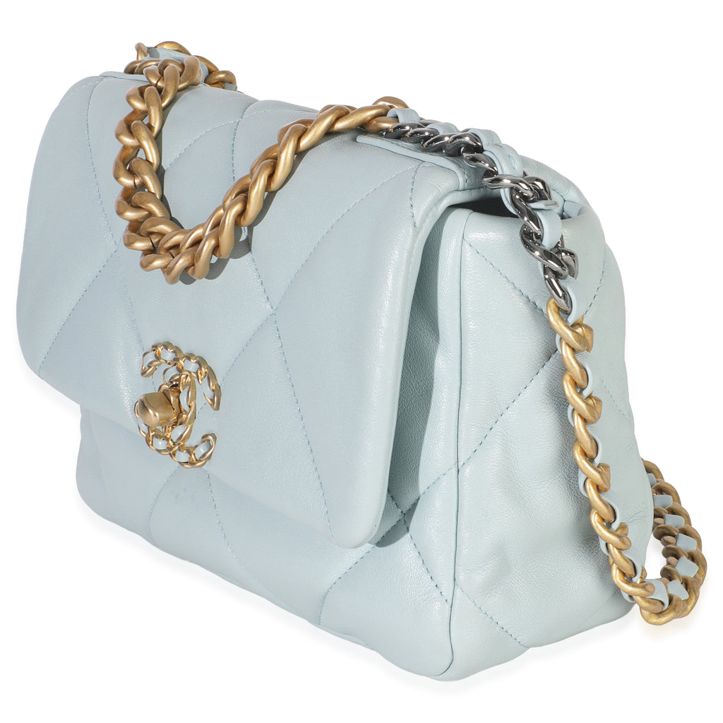 Chanel Light Blue Quilted Lambskin Medium Chanel 19 Flap Bag