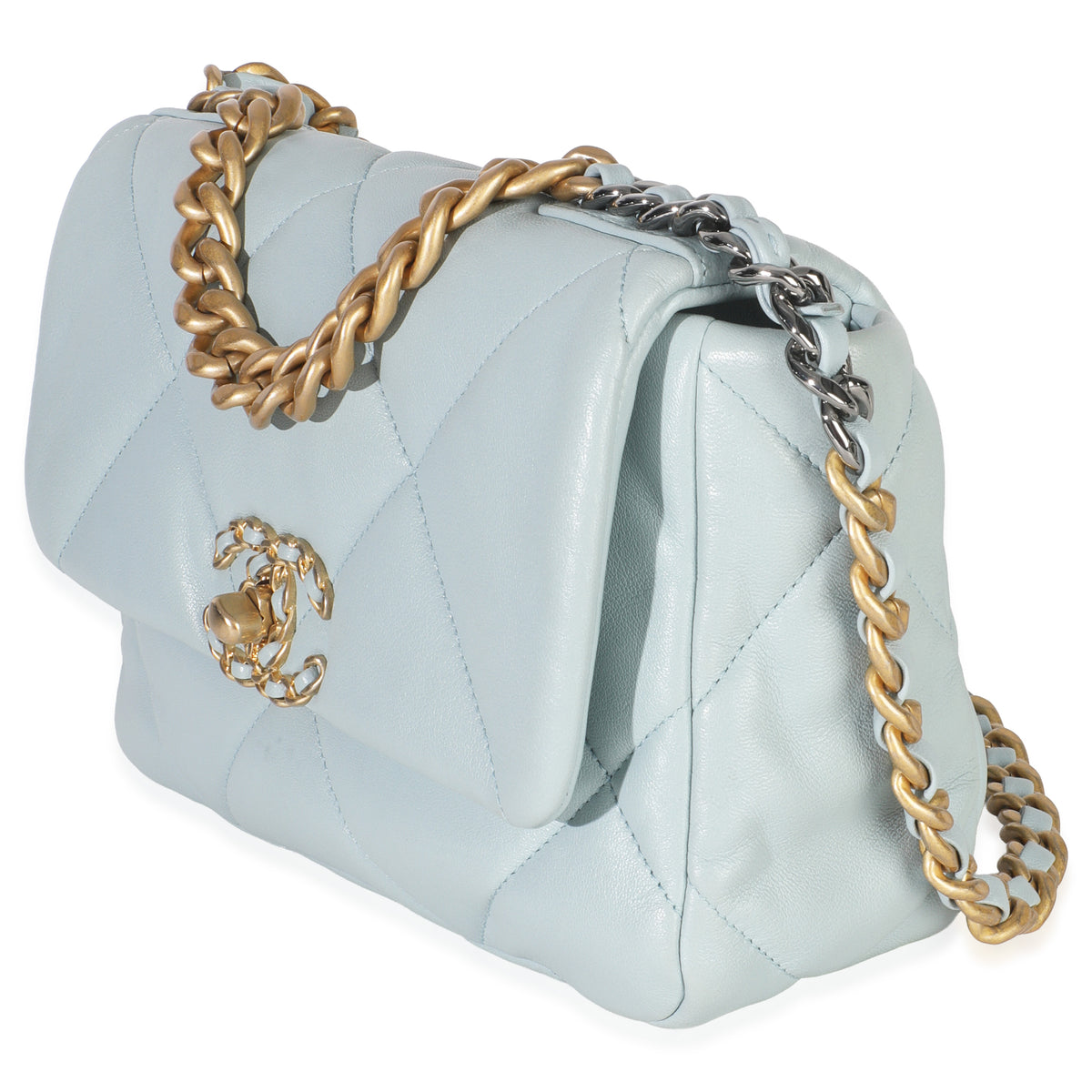 Chanel Light Blue Quilted Lambskin Medium Chanel 19 Flap Bag