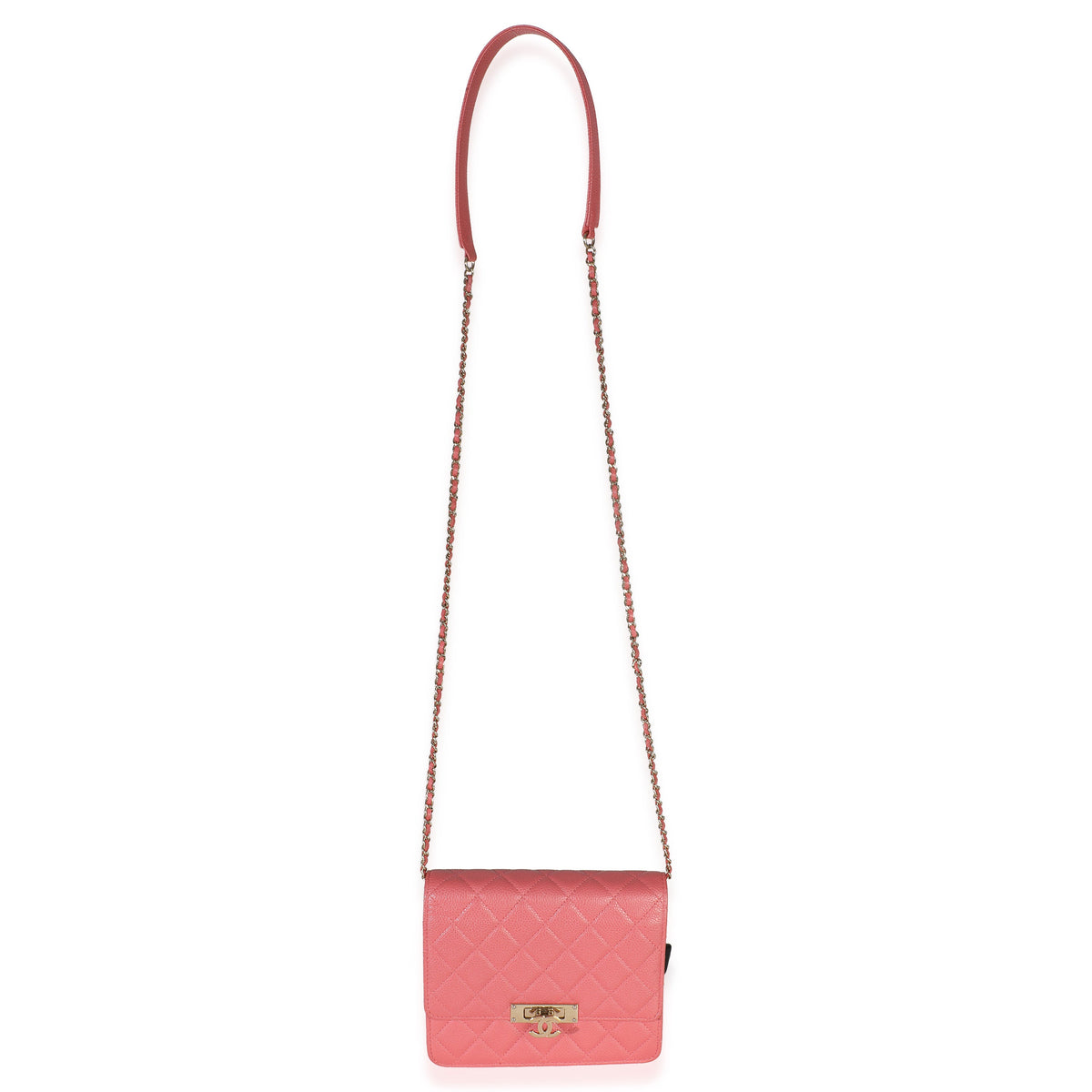 Chanel Pink Iridescent Quilted Caviar Golden Class Square Wallet On Chain Handbag av