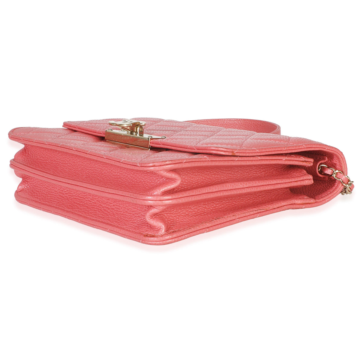 Chanel Pink Iridescent Quilted Caviar Golden Class Square Wallet On Chain Handbag box
