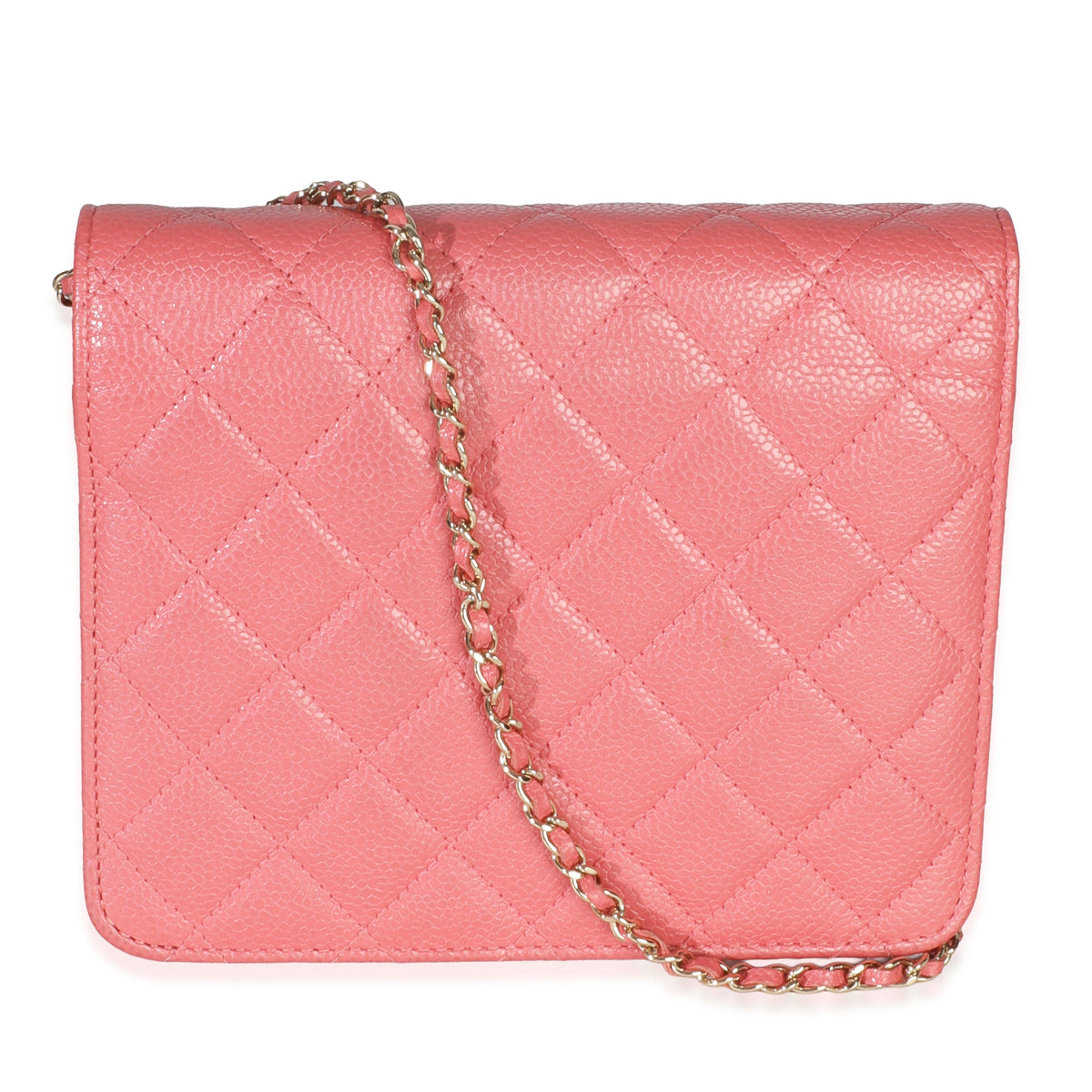 Chanel Pink Iridescent Quilted Caviar Golden Class Square Wallet On Chain Handbag bv