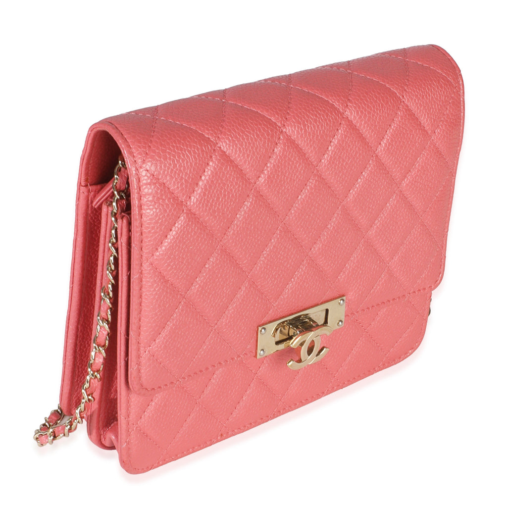 Chanel Pink Iridescent Quilted Caviar Golden Class Square Wallet On Chain Handbag pv