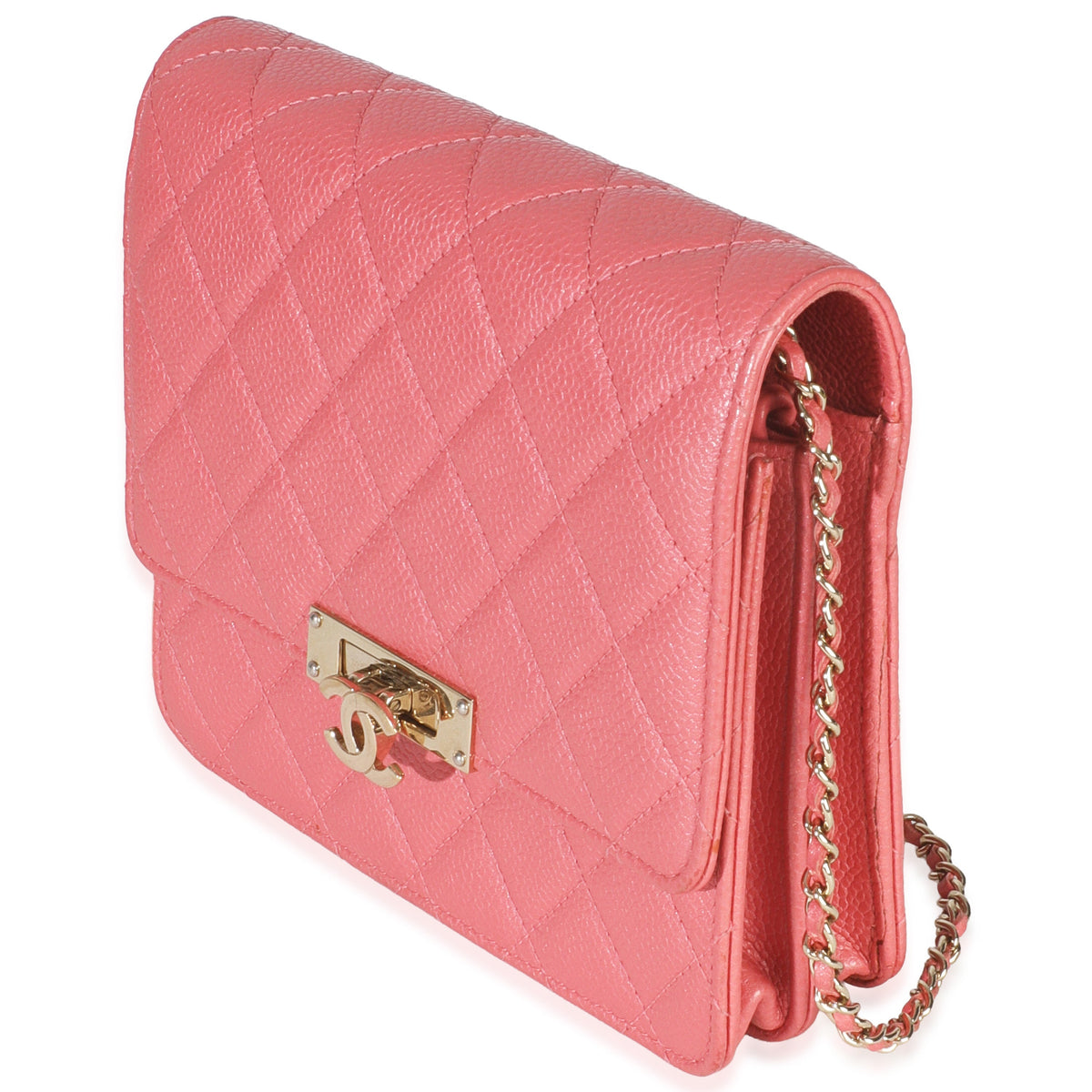 Chanel Pink Iridescent Quilted Caviar Golden Class Square Wallet On Chain Handbag sv