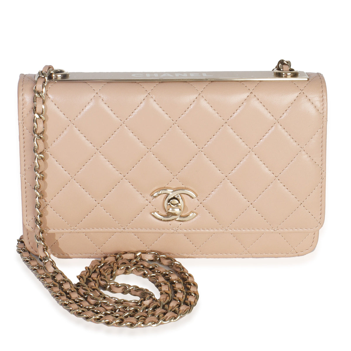 Chanel Beige Quilted Lambskin Trendy CC Wallet On Chain