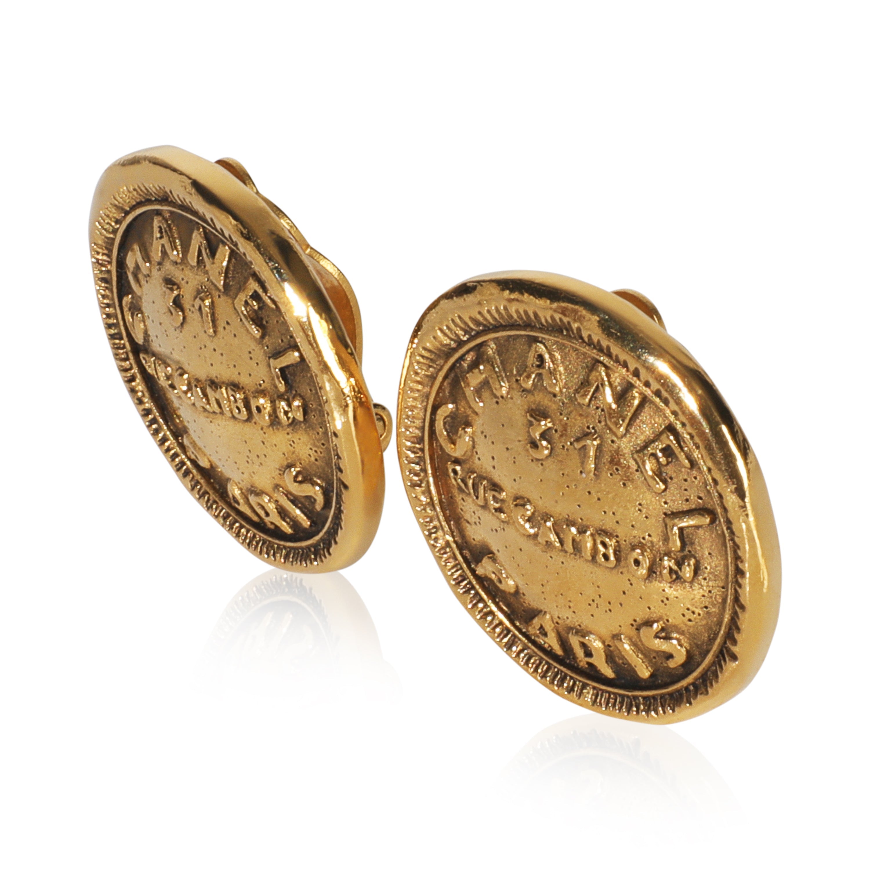 Chanel Gold-Plated Vintage Rue Cambon Earrings