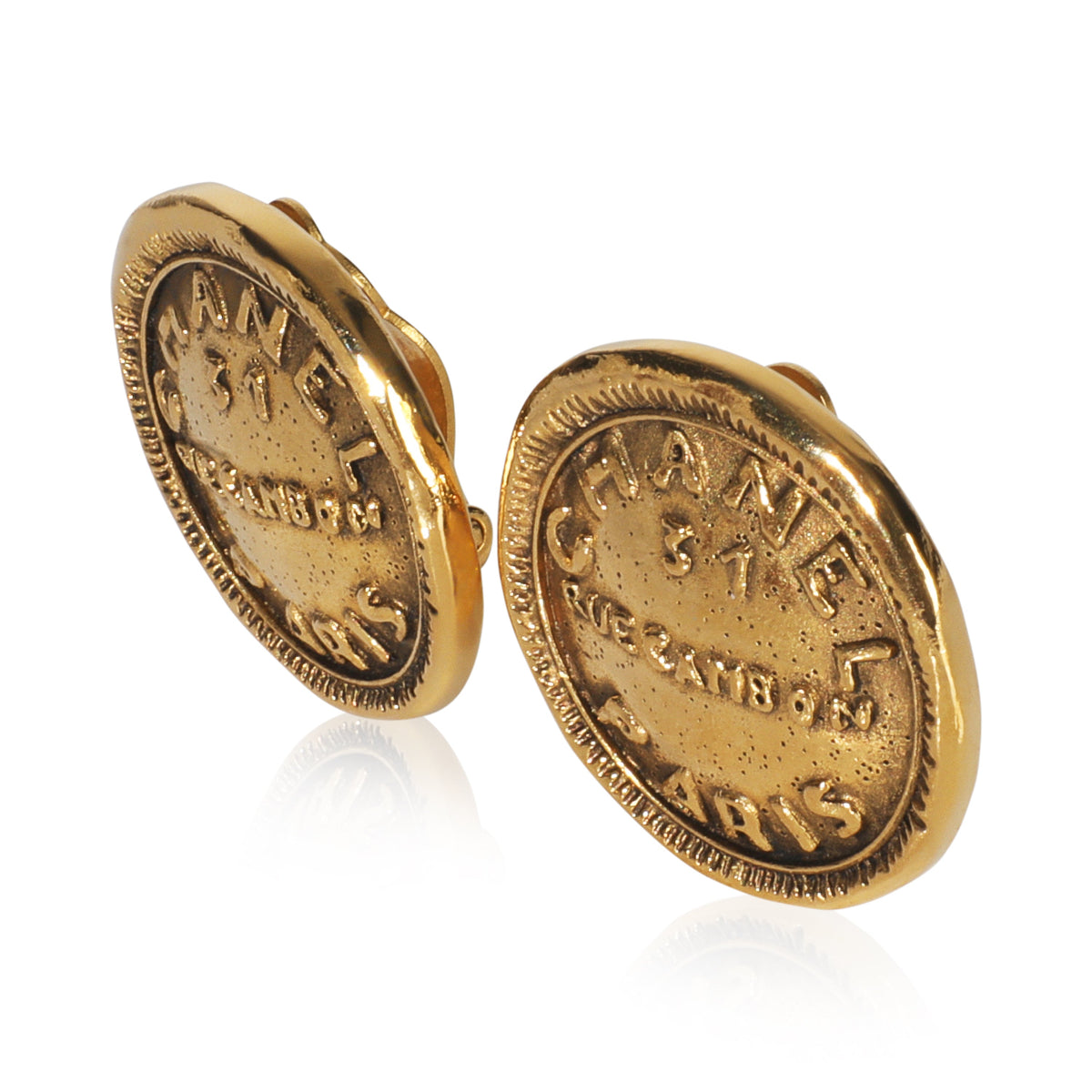 Chanel Gold-Plated Vintage Rue Cambon Earrings