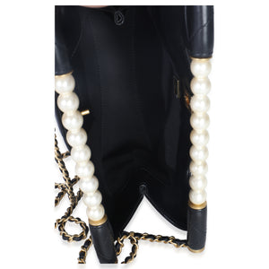 Chanel 25P Black Shiny Quilted Lambskin Pearl Small Shopping Bag