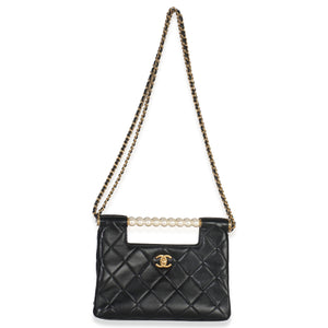 Chanel 25P Black Shiny Quilted Lambskin Pearl Small Shopping Bag