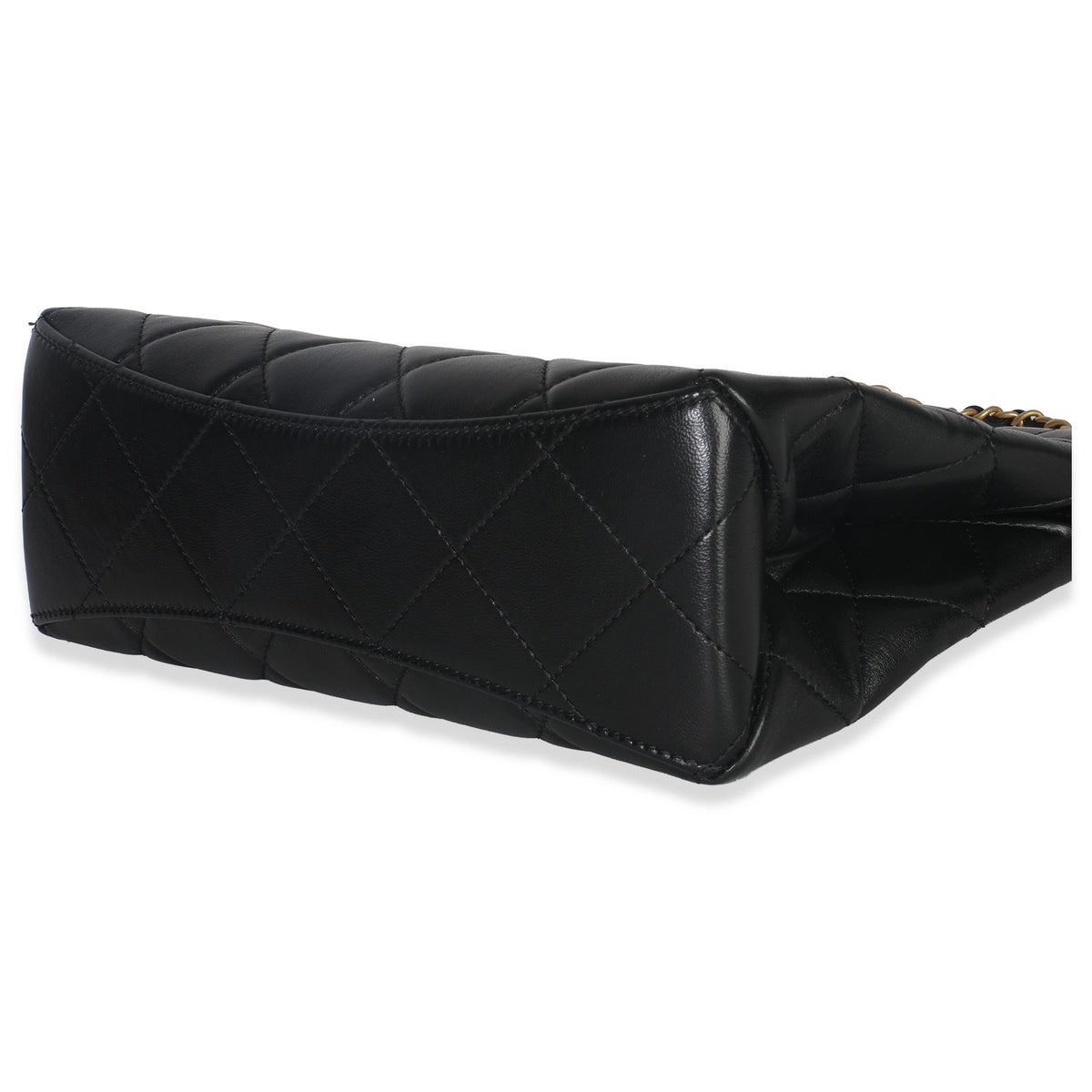 Chanel 25P Black Shiny Quilted Lambskin Pearl Small Shopping Bag