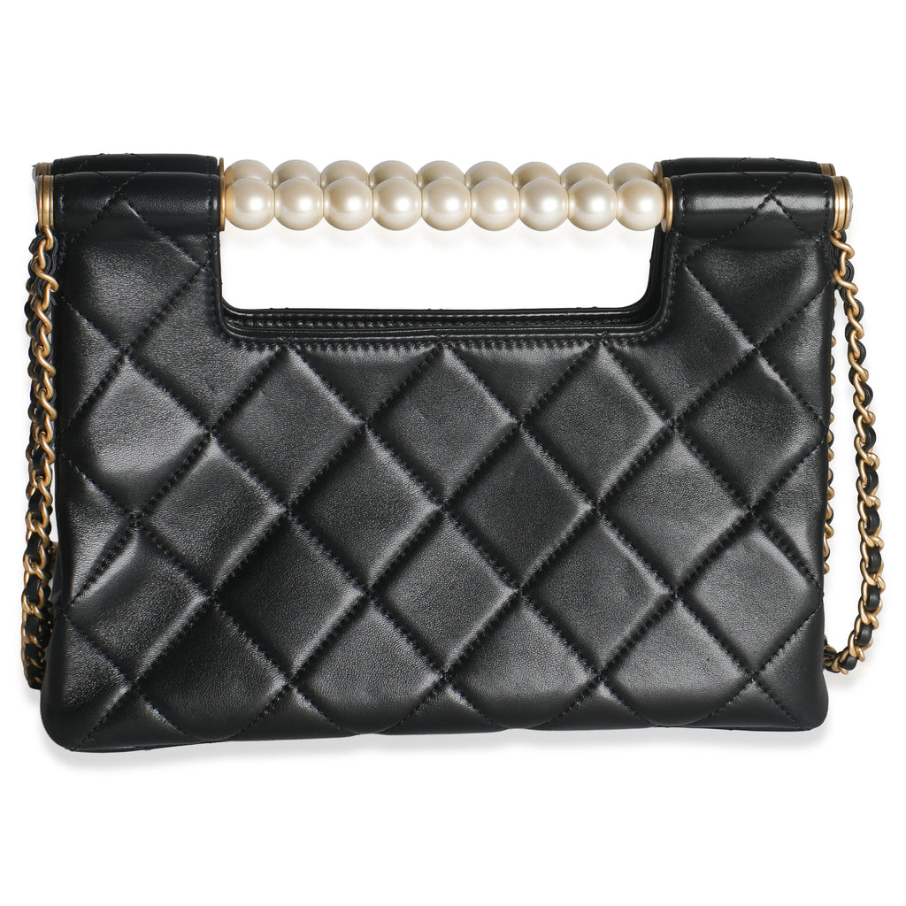 Chanel 25P Black Shiny Quilted Lambskin Pearl Small Shopping Bag