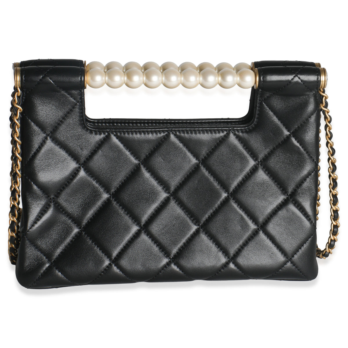 Chanel 25P Black Shiny Quilted Lambskin Pearl Small Shopping Bag