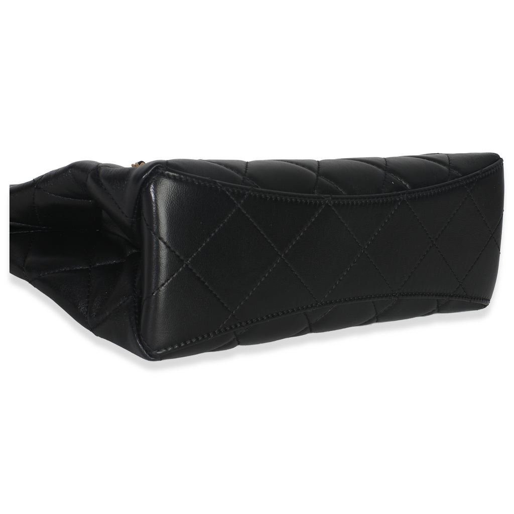 Chanel 25P Black Shiny Quilted Lambskin Pearl Small Shopping Bag