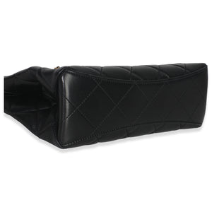 Chanel 25P Black Shiny Quilted Lambskin Pearl Small Shopping Bag