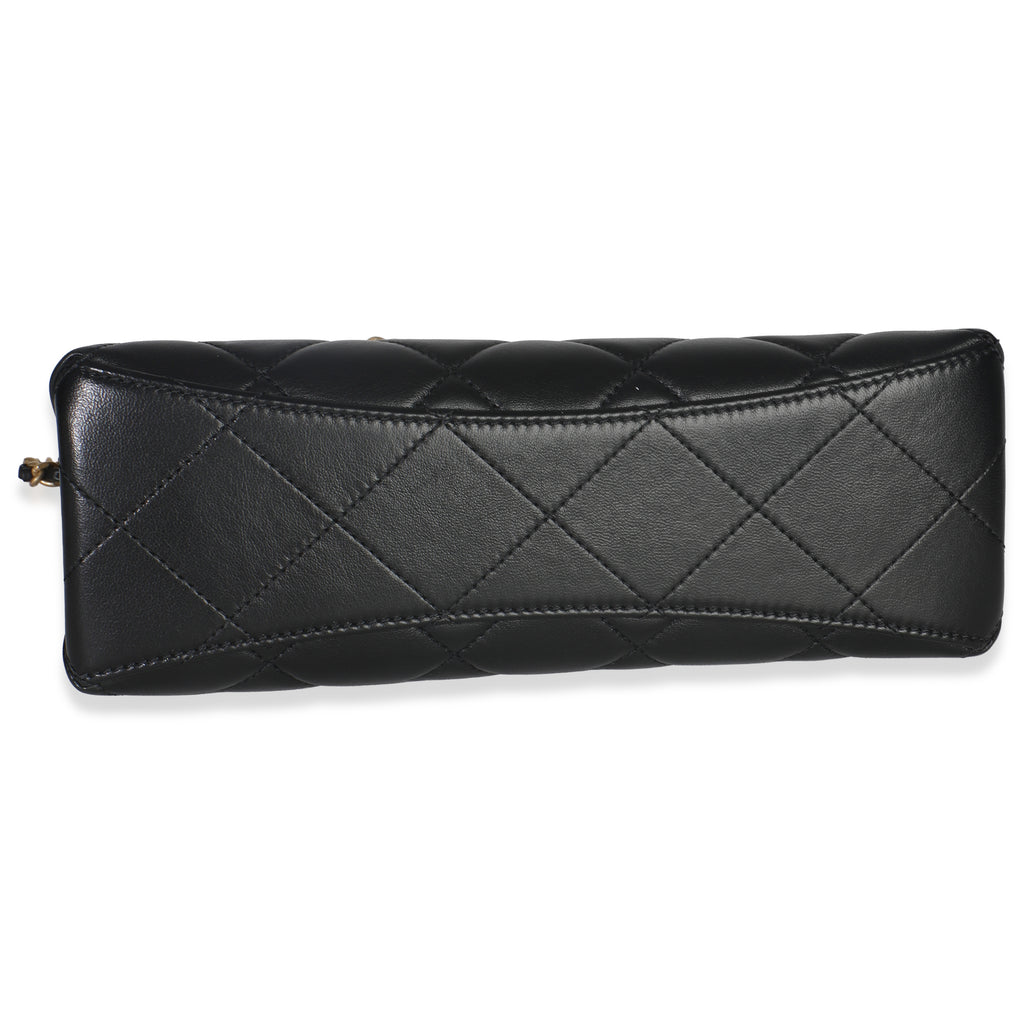 Chanel 25P Black Shiny Quilted Lambskin Pearl Small Shopping Bag