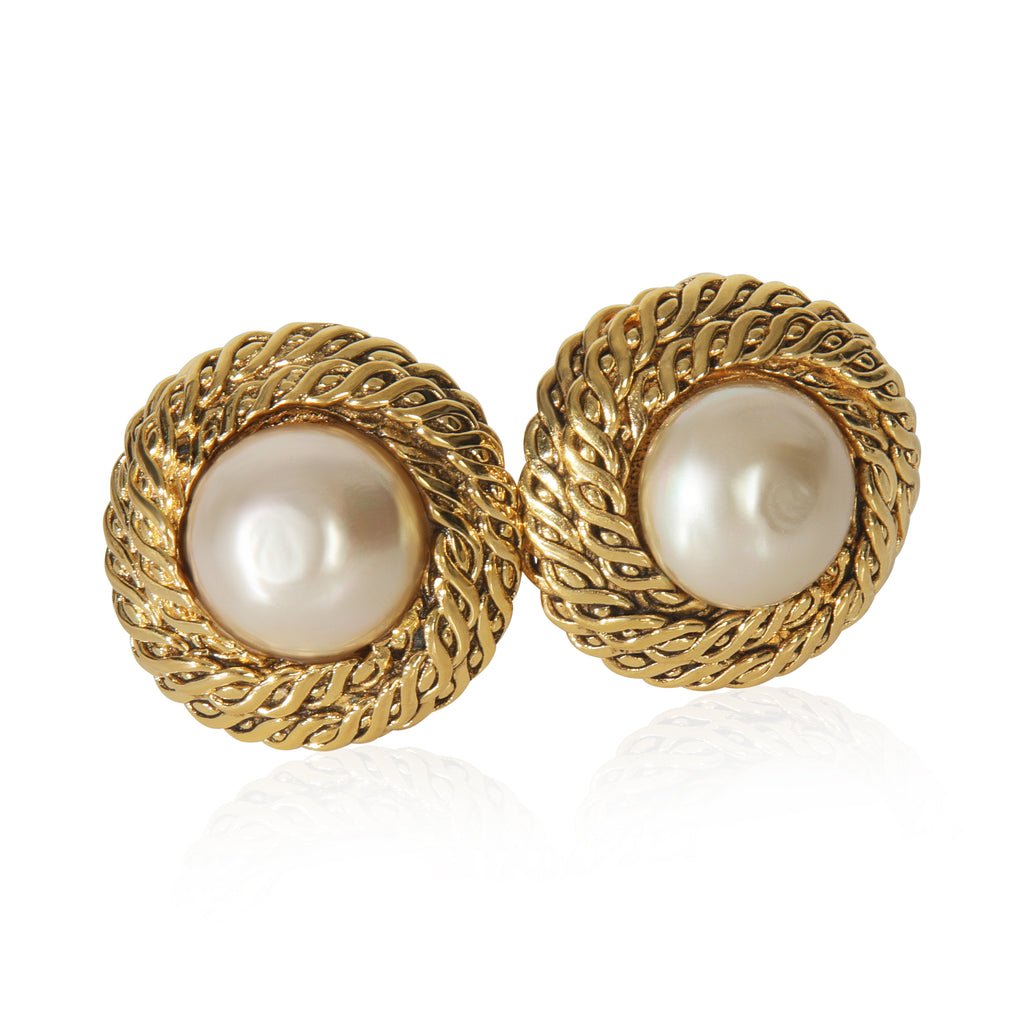 Chanel Gold-Plated Vintage 1984 Faux Pearl Earrings