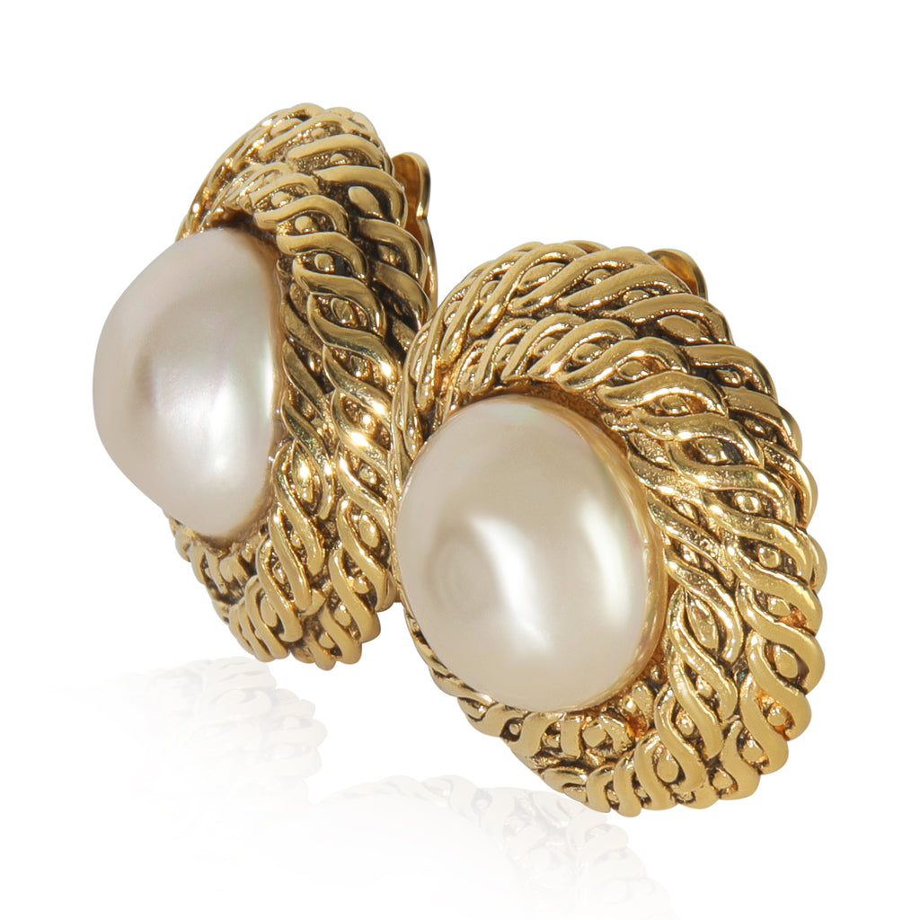 Chanel Gold-Plated Vintage 1984 Faux Pearl Earrings